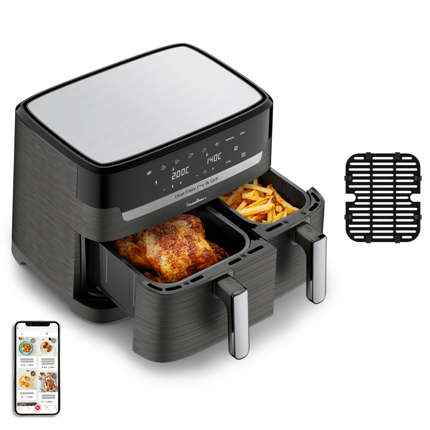 Ricambi e accessori Friggitrici ad aria Moulinex Dual Easy Fry and Grill 8,3 L Coal Grey - EZ905B20