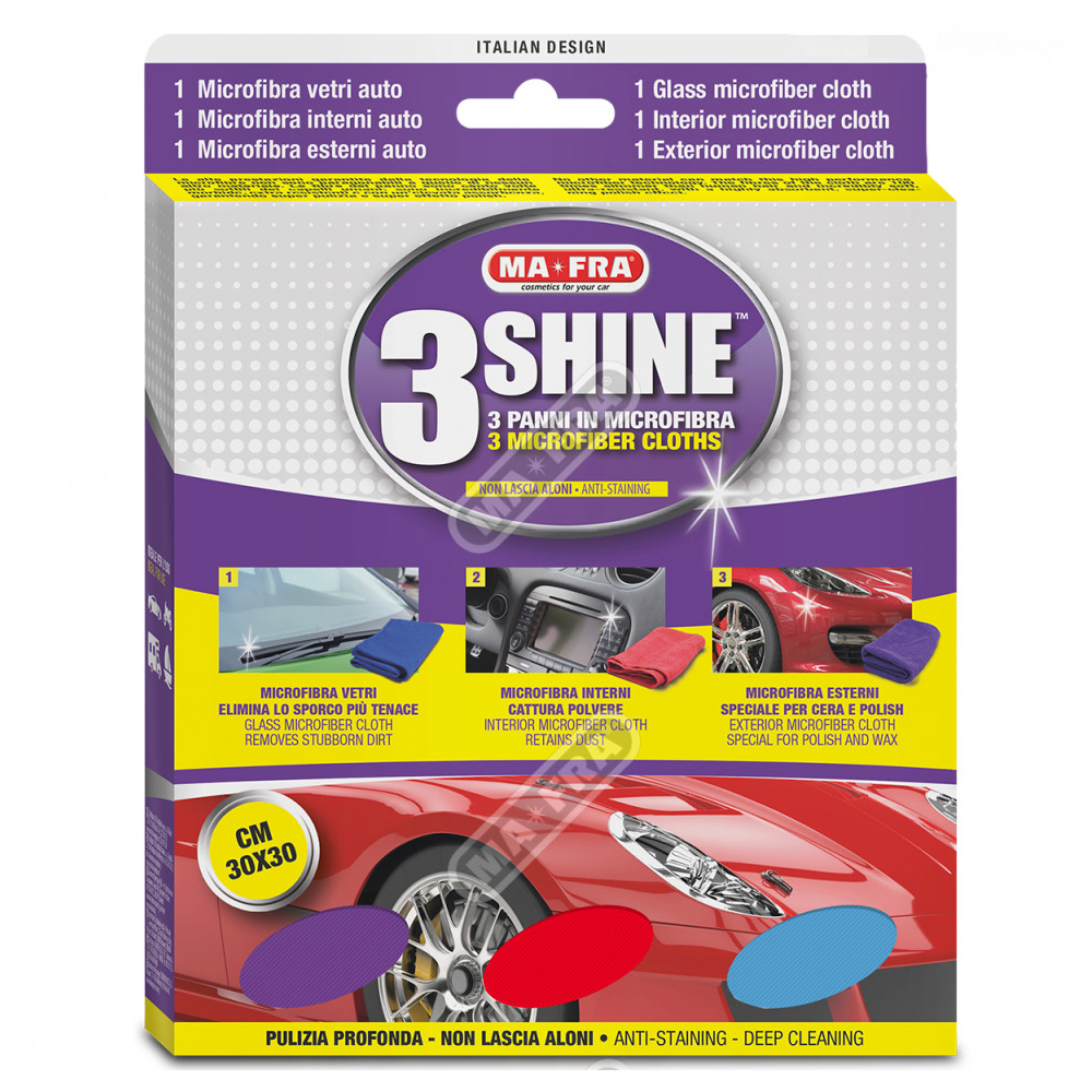 Tris panni in microfibra per auto 3Shine