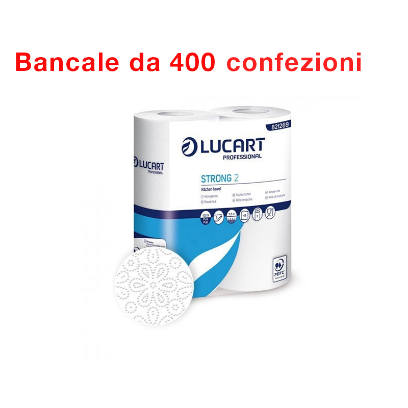 Bancale da 200 confezioni di 2 rotoli ciascuno carta Strong Lucart Asciugatutto