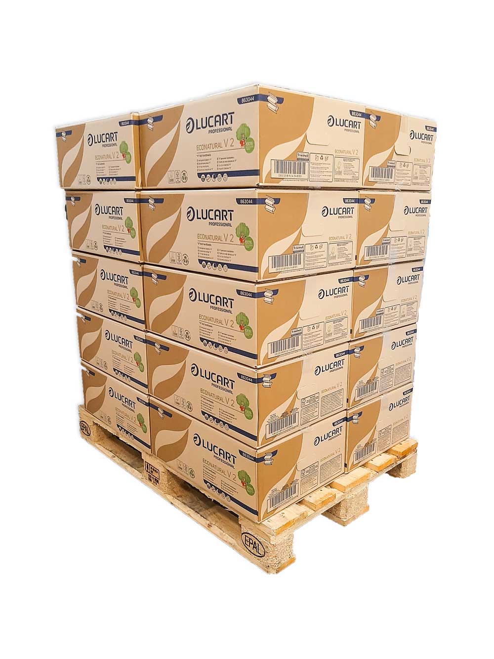 Bancale da 20 scatole di 20 pacchetti di Asciugamani intercalati Lucart riciclati Econatural 2 veli