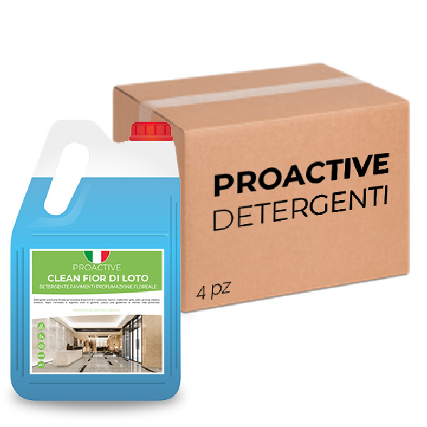 Scatola 4 taniche di detergente pavimenti ProActive Clean Fior di Loto 5 litri