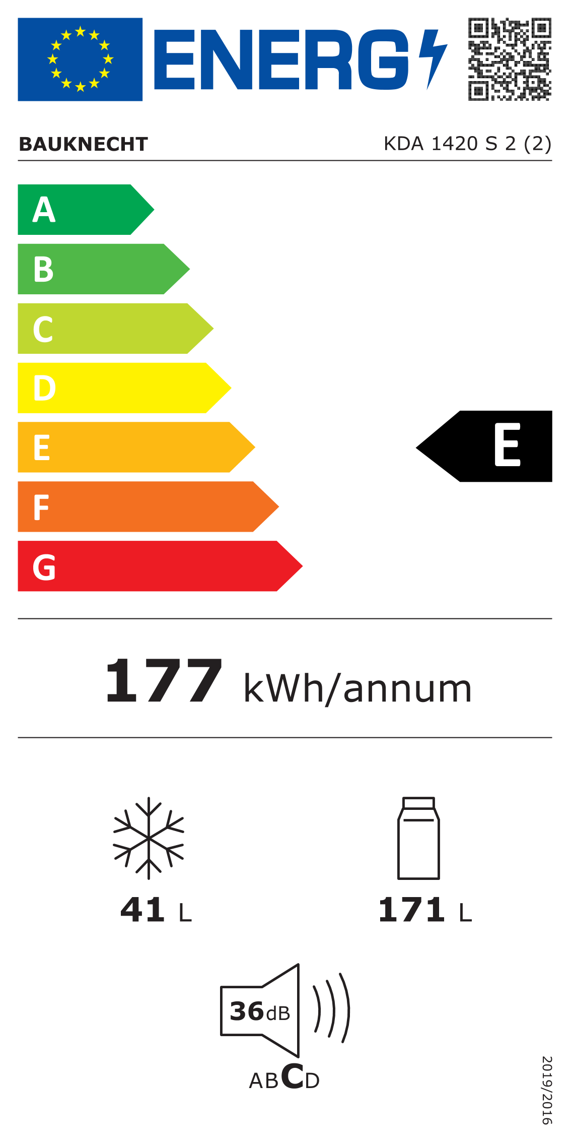 Scheda energetica EPREL Frigorifero libera installazione Bauknecht KDA 1420 S 2