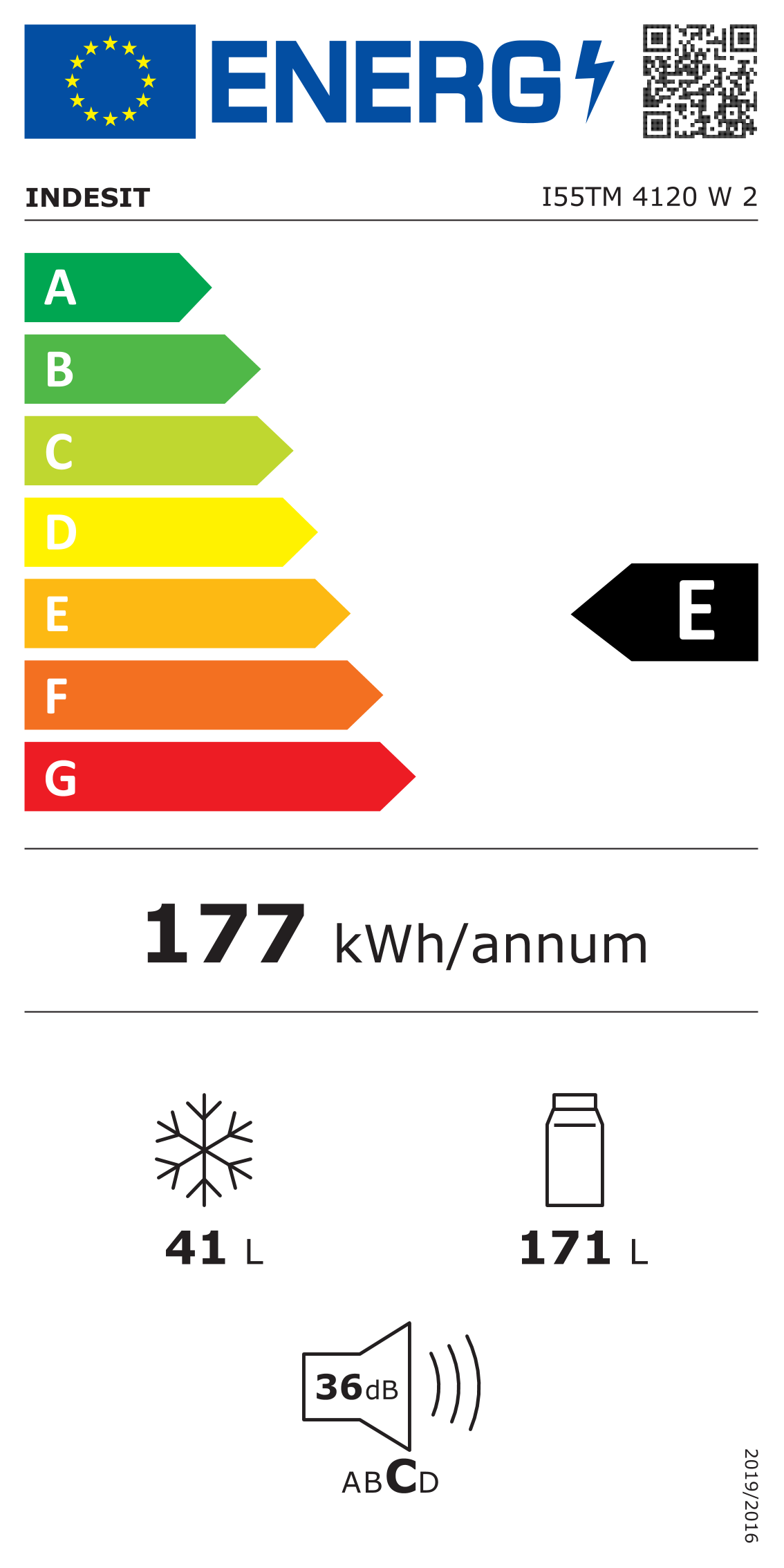 Scheda energetica EPREL Frigorifero doppia porta libera installazione Indesit I55TM 4120 W 2