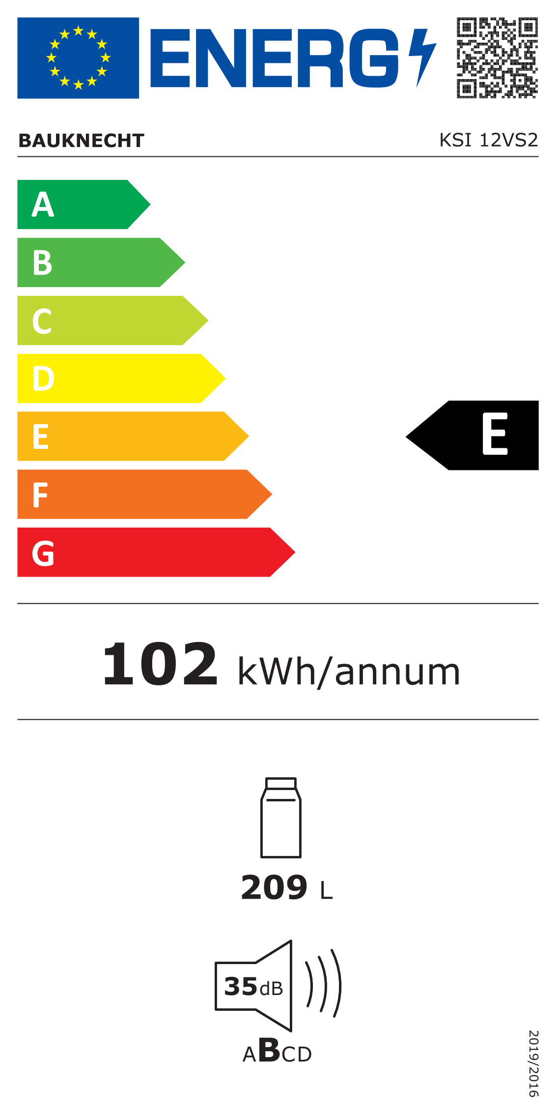 Scheda energetica EPREL Frigorifero da  incasso Bauknecht KSI 12VS2